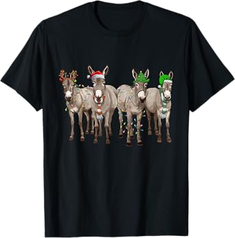 Cute Donkey Christmas Lights Santa Hat Farm Lover T-Shirt