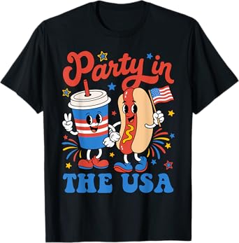 Party In The USA Cute Soda And Hotdog Patriotic 4th of July T-Shirt