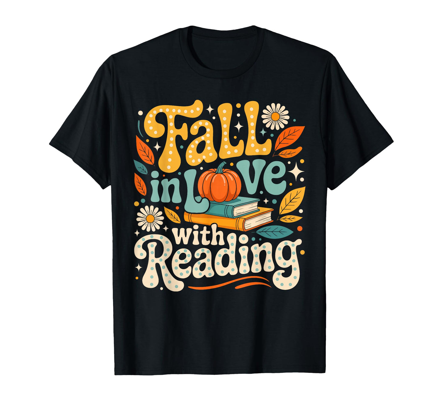 Fall in Love with Reading Autumn Librarian Cute Book Lover T-Shirt