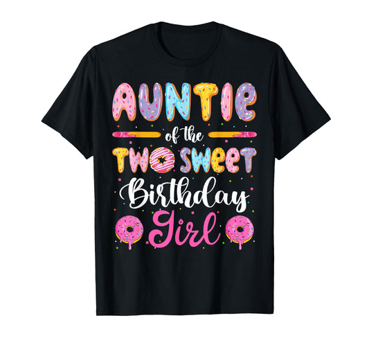 Auntie Of The Two Sweet Birthday Girl Donut 2Nd Birthday T-Shirt