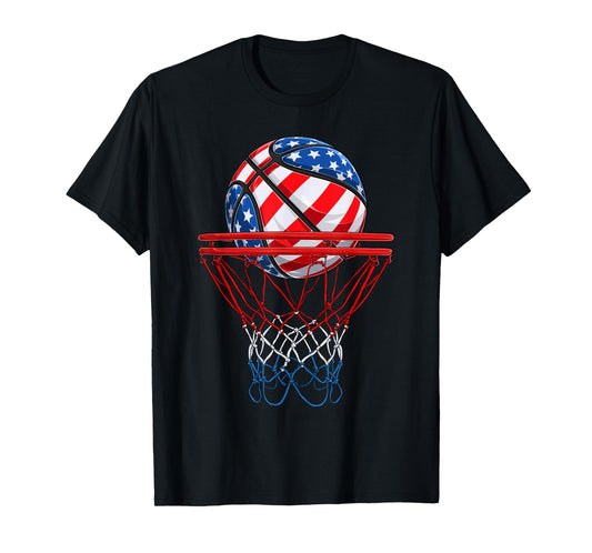 Basketball American Patriotic 4th Of July US Flag Men Boys T-Shirt