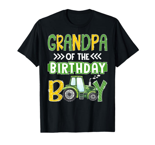Grandpa of The Birthday Boy Tractors Farm Trucks Family T-Shirt