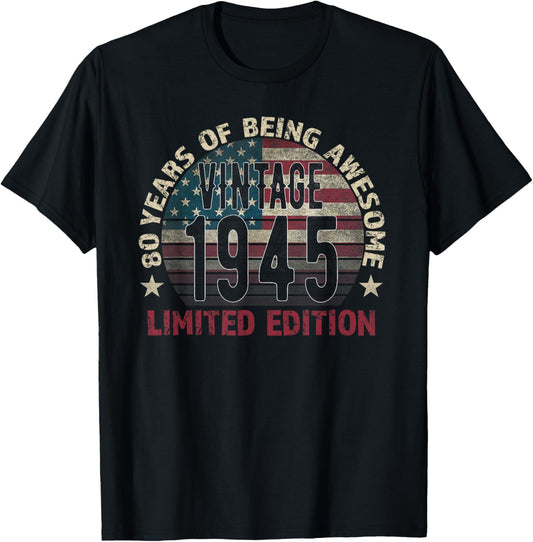 80th Birthday Gift men Vintage born 1945 turning 80 Year Old T-Shirt