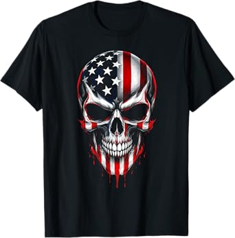 Skulls 4th July America USA Flag Halloween Men Women T-Shirt