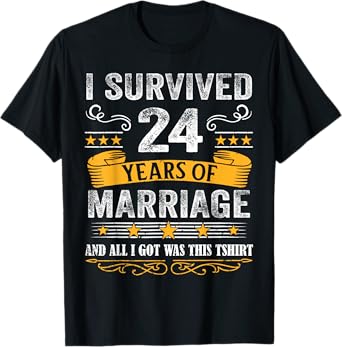 24th Wedding Anniversary shirt Couples Husband Wife 24 Years T-Shirt