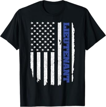 Police Lieutenant American Flag USA Thin Blue T-Shirt