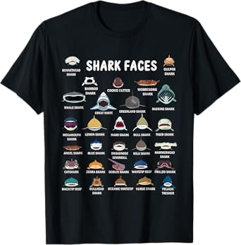 Types Of Shark Faces. Shark Face Identification Great Sea T-Shirt