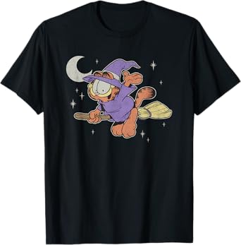 Garfield Halloween Witch Garfield Flying On Broom Retro T-Shirt