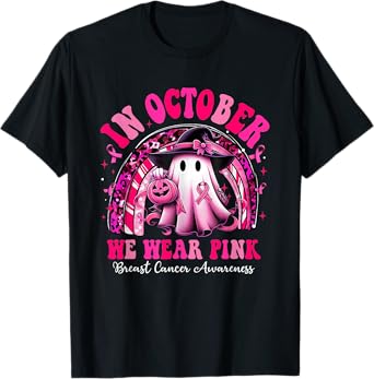 In October We Wear Pink Boo Rainbow Halloween Breast Cancer T-Shirt