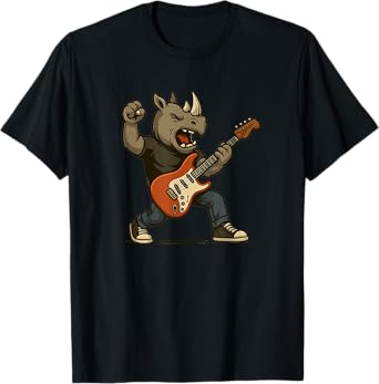 Cool Rocking Rhino Costume with Electric Guitar T-Shirt
