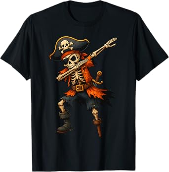 Dabbing Skeleton Pirate Halloween Costume For Kids Boys T-Shirt