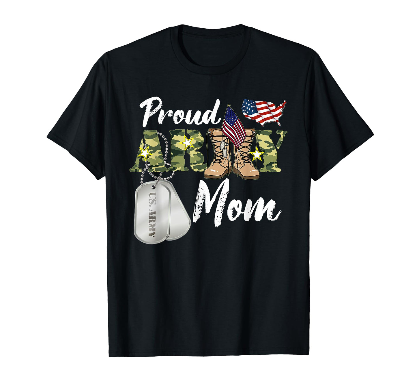 Mom Military Mom with Dog Tag US Flag T-Shirt for Men Women Kids