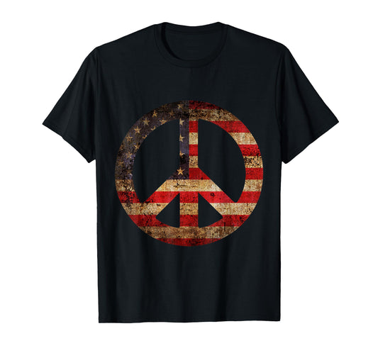 Vintage US American Flag Peace Sign 4th Of July T-Shirt