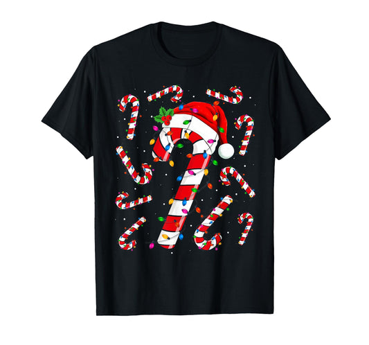 Red and White Candy Cane Santa Christmas Funny Xmas Lights T-Shirt