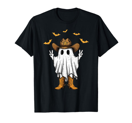 Cute Cowboy Ghost Sheriff Peace Funny Halloween Men Women T-Shirt