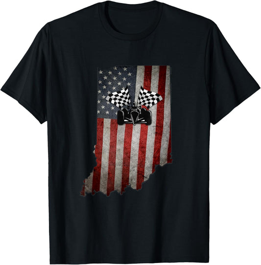 State of Indiana Racecar T Shirt Vintage Distressed Look T-Shirt