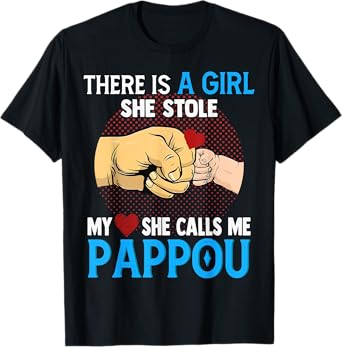 Mens Pappou Fathers Day From Wife And Daughter She Stole My Heart T-Shirt