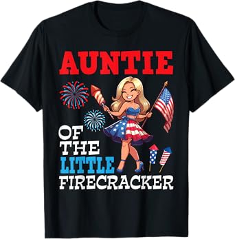 Auntie Of The Little Firecracker 4th Of July Niece Nephew T-Shirt
