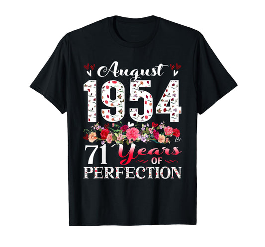 71 Year Old Floral August 1954 71st Birthday Women Apparel T-Shirt