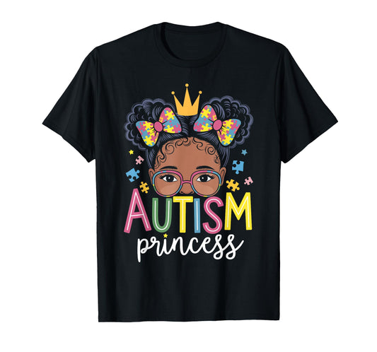 Autism Princess Afro Girls Bow Daughter Autism Awareness T-Shirt