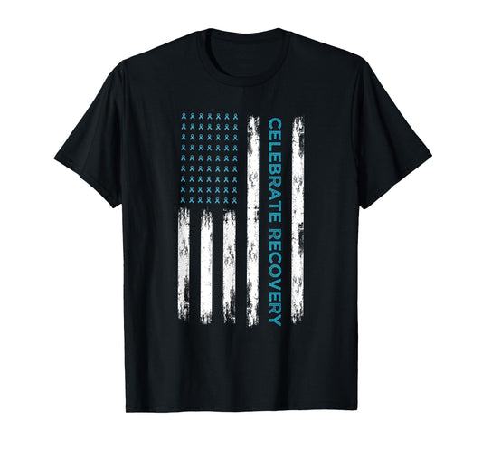 Drug Alcohol Addiction Recovery Celebrate Recovery USA Flag Women Men T-Shirt