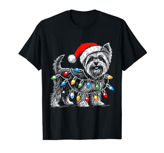 Yorkshire Terrier Christmas Lights Decorations Yorkie Dog PJ T-Shirt