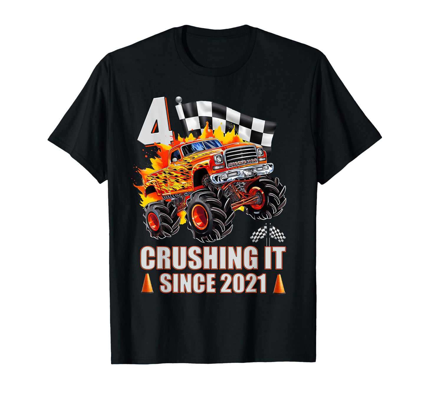 4 Crushing It Since 2021 4th Birthday Monster Truck Kids T-Shirt