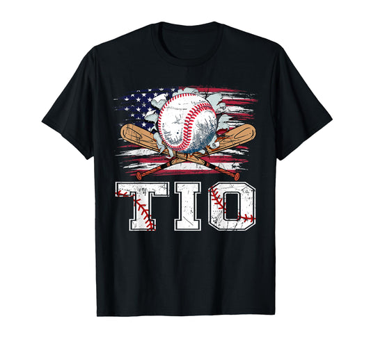 Baseball T-Ball Tio American Flag Proud Ball Tio T-Shirt for Women Kids Men