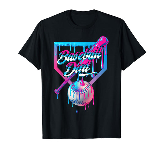 Funny Dad Dada Fathers Day Baseball Ice Cream Drip Birthday T-Shirt