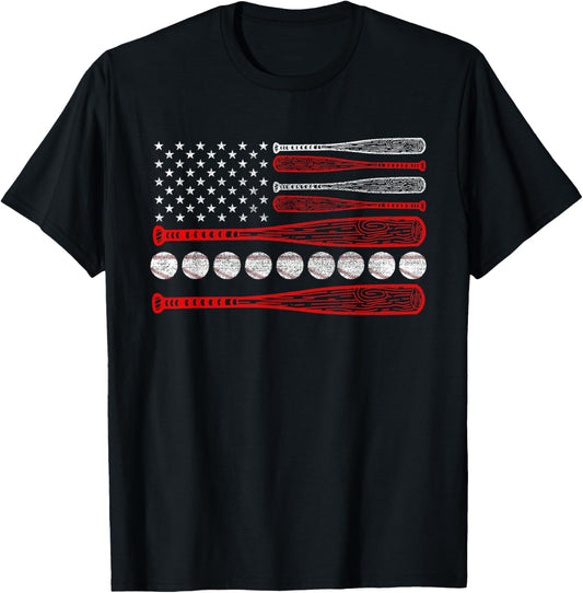 Vintage American Flag Baseball 4th July T-Shirt