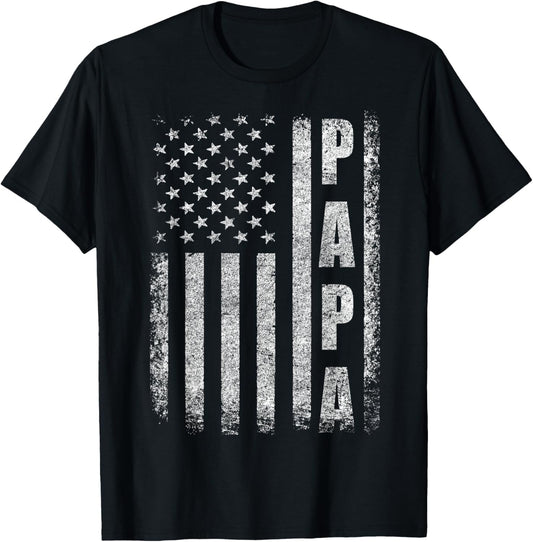 Proud Papa Funny Fathers Day 2025 Gifts Dad America USA flag T-Shirt