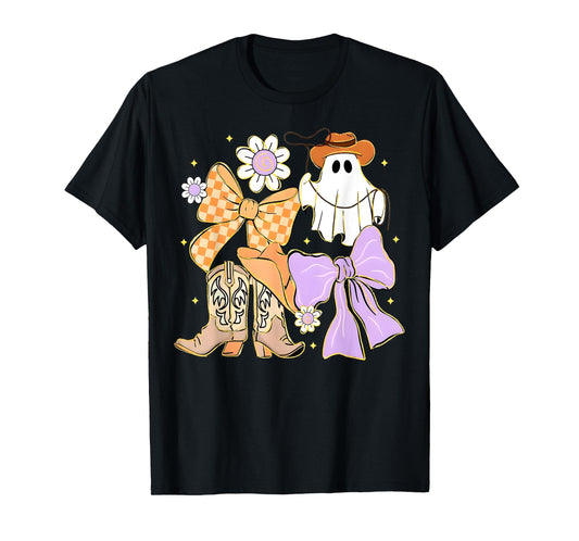 Coquette Bow Boo Ghost Boots Western Cowboy Cowgirl Women T-Shirt