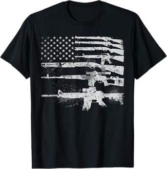 Gun For Men Women Machine Guns USA Flag 2A Gifts T-Shirt