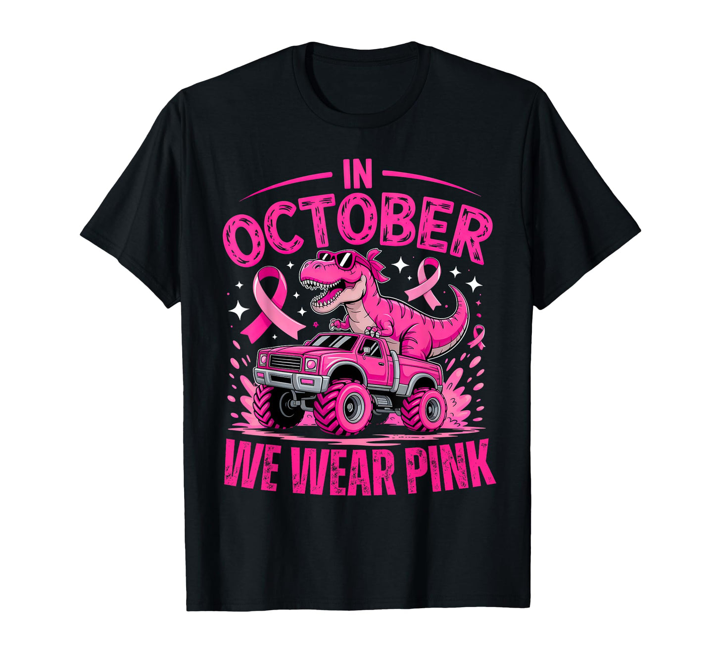 Trex Dino in October We Wear Pink Breast Cancer Awareness T-Shirt
