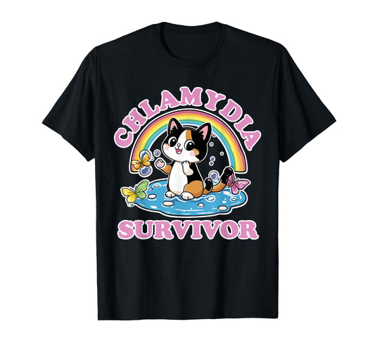 Chlamydia Survivor | Funny Inappropriate | Adult Meme Cat T-Shirt