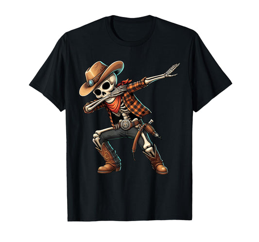 Dabbing Skeleton Cowboy Halloween Costume for Kids Boys Men T-Shirt