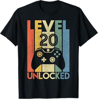 Level 20 Unlocked Shirt Funny Video Gamer 20th Birthday Gift T-Shirt
