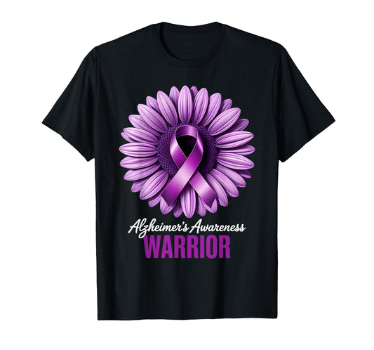 Alzheimer’s Awareness Warrior Purple Ribbon Flower Women Men T-Shirt