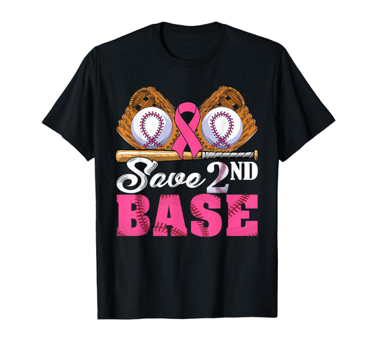 Save Second 2nd Base Breast Cancer Awareness Month Baseball T-Shirt
