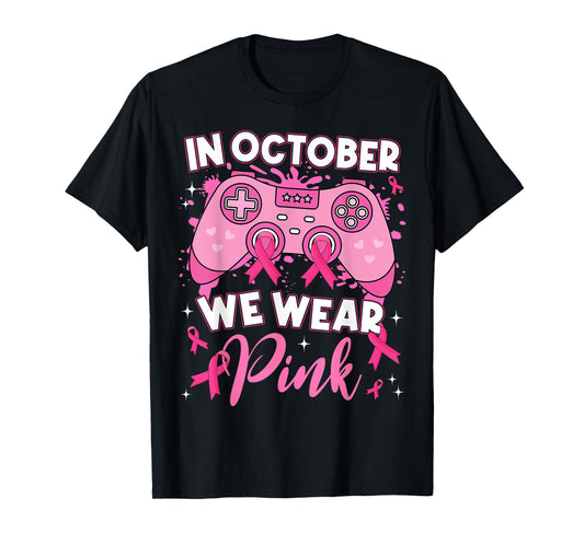 Gamer Gaming In October We Wear Pink Breast Cancer Boys Kids T-Shirt