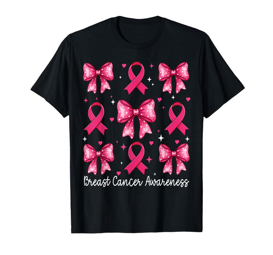 Cute Coquette Bow Pink Ribbon Breast Cancer Awareness T-Shirt