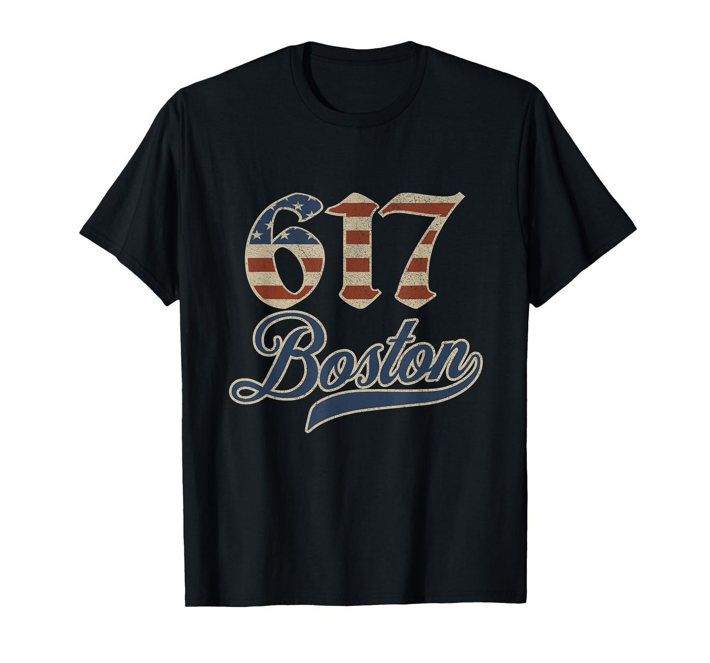 Vintage Boston 617 Area Code Patriot USA American Flag T-Shirt