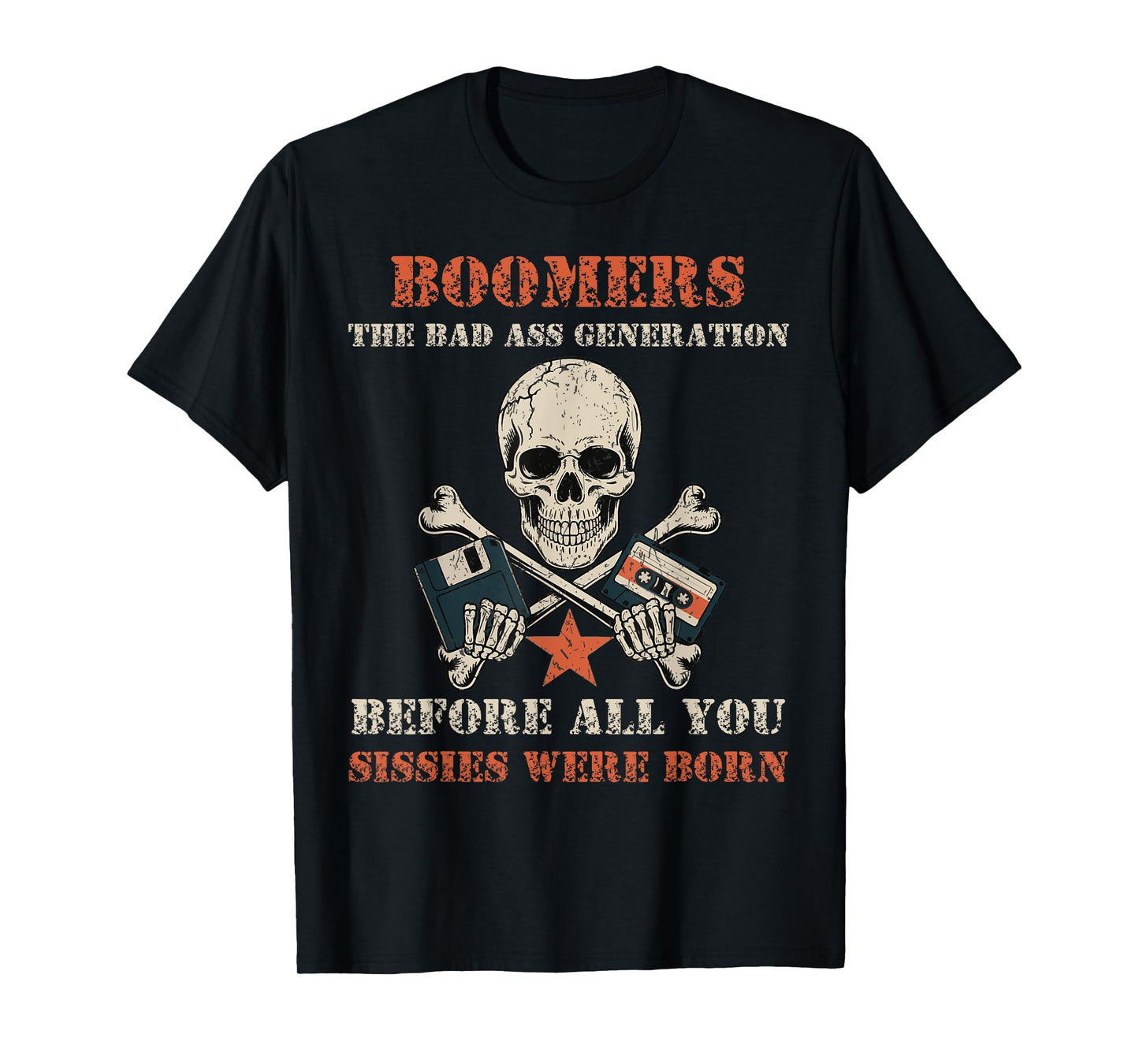 Boomers Skull Floppy Disc Cassette Vintage Humor T-Shirt
