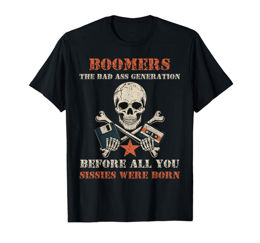 Boomers Skull Floppy Disc Cassette Vintage Humor T-Shirt