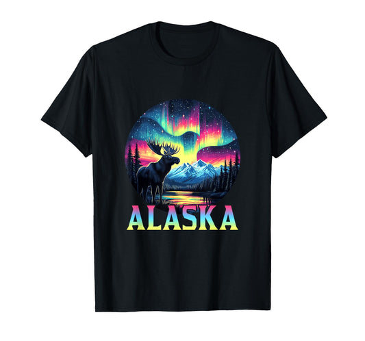 Alaska Northern Lights Aurora Viewing Alaska Vacation Moose T-Shirt