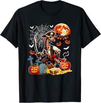 Giraffe Cosplay Pirate Halloween Horror Carved Pumpkins T-Shirt