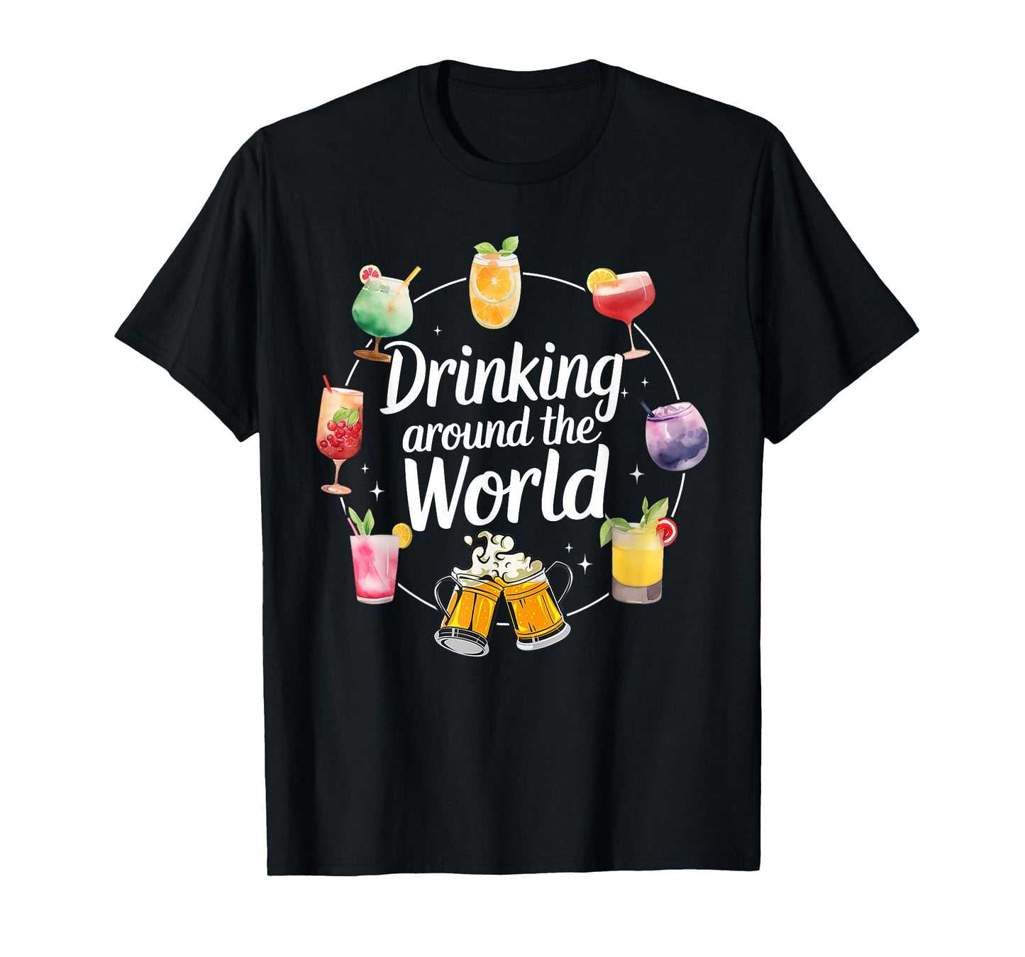 Drinking Around The World Funny Travel Cocktail Tee T-Shirt