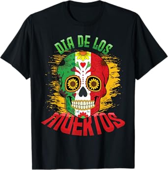 Dia De Los Muertos Mexican Flag Mexico Skull Cool Skeleton T-Shirt