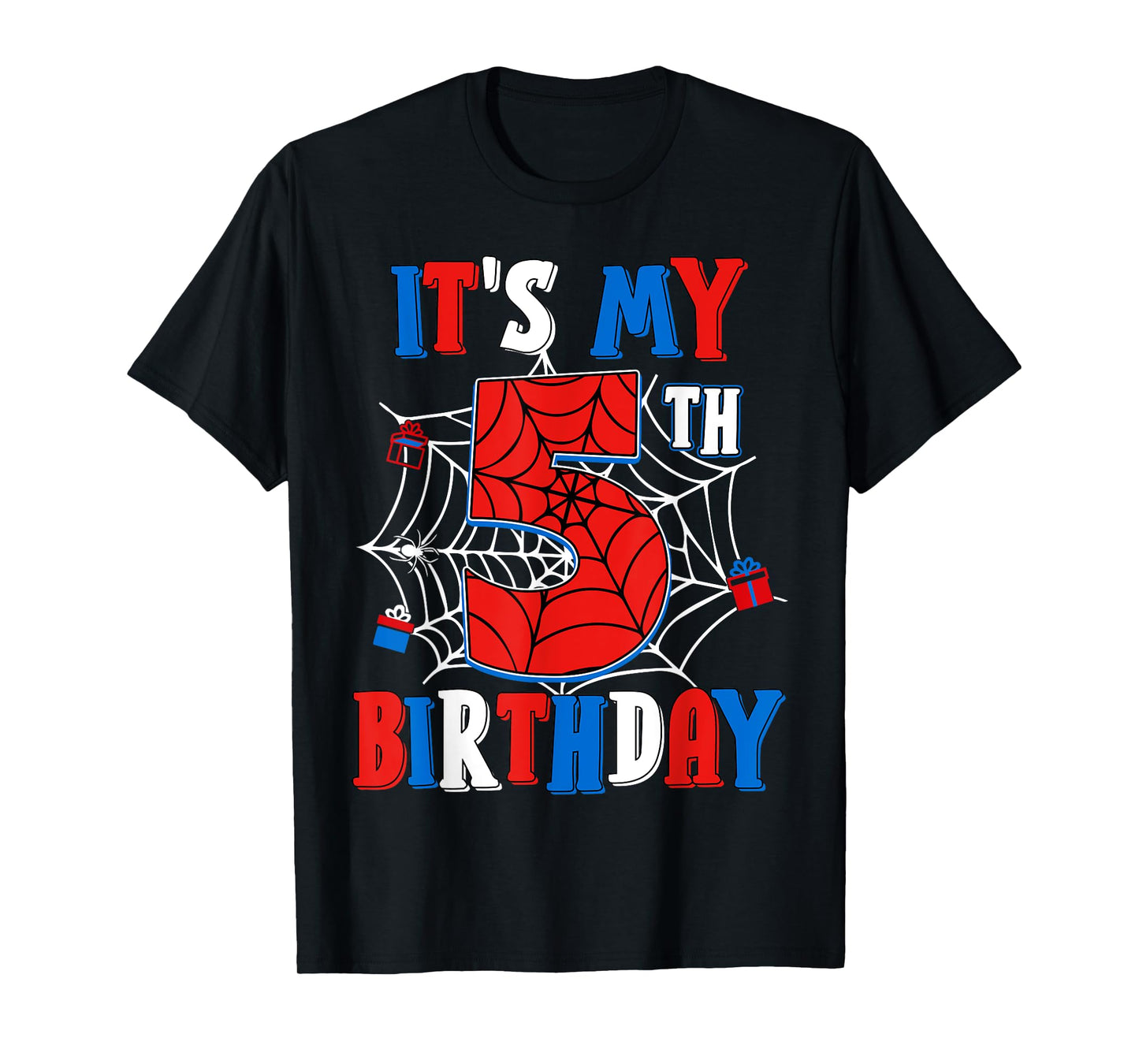 Birthday Boy Kid It's My 5th Birthday Spider Web 5 Year Old T-Shirt