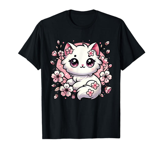 Cute Kawaii Cat Cherry Blossoms Kitten Lover Gift Women Girl T-Shirt
